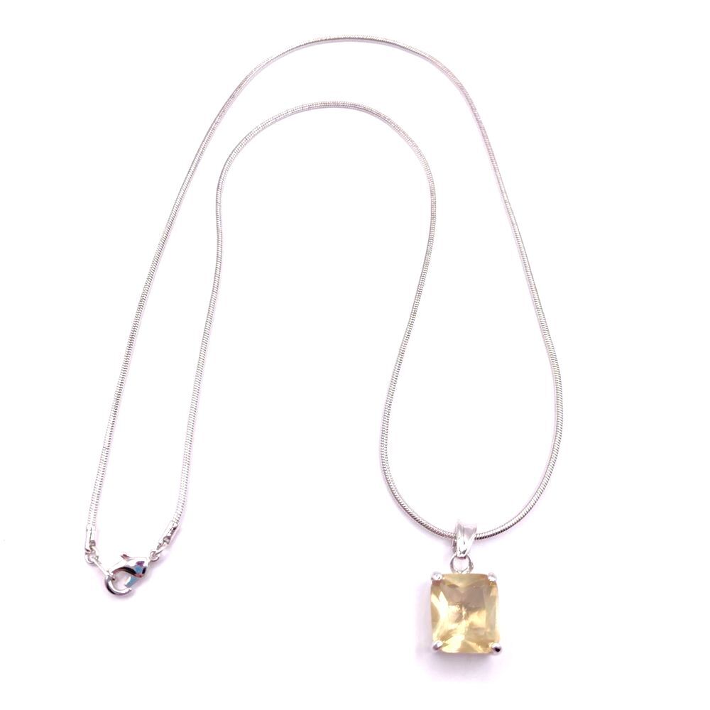 Silver Snake Chain Yellow Cubic Zirconia Solitaire Pendant Necklace